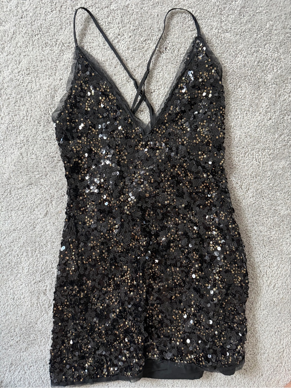 Black Sequin Spaghetti Strap Mini Dress